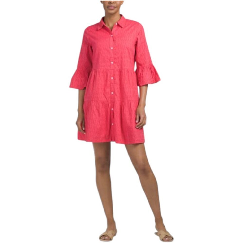 TOMMY BAHAMA Cotton Clip Tiered Cover-up Shirt Dress